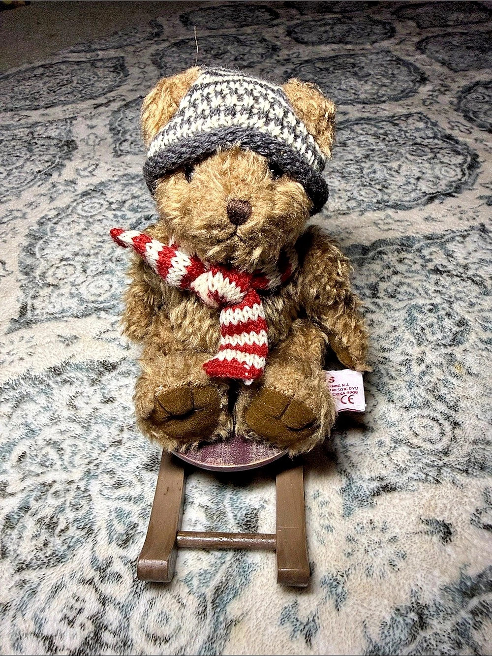 Russ Brown & Red Striped Bear on Sled